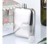 BESPORTBLE Mini Flasque à Alcool Portable en Acier Inoxydable Argenté Strass, Petite Bouteille de Vin de Voyage Compacte, Léger Sorties en Plein Air et Présents Féminins