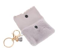BESPORTBLE Mini Pouch Keychain Coin Purse Compact Cute Plush Card Holder Small Organizer for Women and Men Light Grey