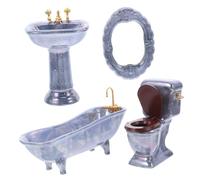 BESPORTBLE Miniature Dollhouse Bathroom Set Porcelain Mini Bathtub Toilet Sink and Mirror Realistic Mini Bathroom Furniture for Dollhouse Decoration and Collectors