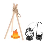BESPORTBLE Miniature Set Camping Dollhouse Accessory with Mini Fire Pit Hanging Cooking Pot Oil Lamp Realistic Outdoor Scene Props for Photography and Christmas Decor