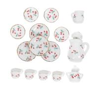 BESPORTBLE Miniature Tea Set for Doll House Mini Ceramic Teapot Cup Saucer Plates with Cherry Design Vintage Style Mini House Accessories for Decoration