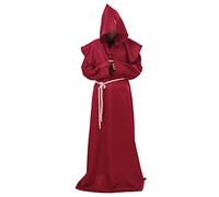 BESPORTBLE Moine Costume Robe Medieval Ensemble de Frère Sorcier pour Halloween Rouge