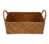 BESPORTBLE Panier de Rangement Multifonctionnel en Rotin Tissé Orange, Taille Petite Rectangulaire avec Doubles Anses, Bac de Rangement Délicat pour Collations, Fruits et Organisation