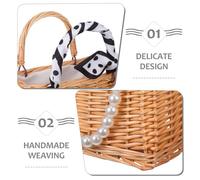 BESPORTBLE Panier Tressé à la Main en Rotin Léger avec Anse Perle Petit Panier Carré Décoratif à Fleurs Paquet Cabas D’Été Polyvalent pour Mariage Pique-Niques et Décoration Intérieure