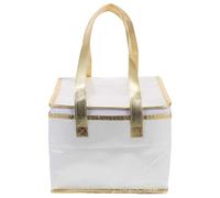 BESPORTBLE Paquet Isotherme Réutilisable 30X30X27 CM Blanc Bord Doré Paquet de Transport Alimentaire Double Couche pour Gâteaux Pizzas et Repas Chauds ou Froids Pique-Niques et Courses