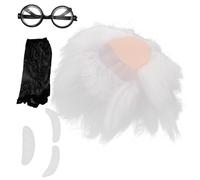 BESPORTBLE Perruque Blanche Scientifique Courte avec Barbe et Sourcils pour Homme Perruque Synthétique Confortable Respirante Costume de Chercheur Fou pour Halloween et Cosplay Adulte