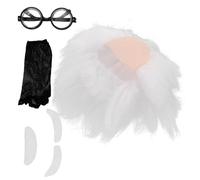 BESPORTBLE Perruque Costume Scientifique Blanche avec Moustache et Sourcils Accessoire Cosplay Halloween Perruque Chauve Homme Polyvalente pour Fête à Thème