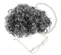 BESPORTBLE Perruque De Vieille Dame Courte Et Bouclée De Déguisement Mère Pour Femme Kit Cosplay Avec Lunettes Et Collier