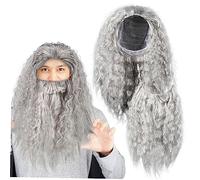 BESPORTBLE Perruque et Barbe Cosplay Perruque Grise Longue Accessoire Déguisement Halloween Barbe Ensemble Déguisement