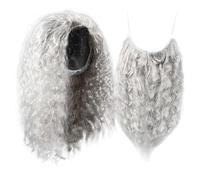 BESPORTBLE Perruque et Barbe Gris Longue pour Cosplay Accessoire Costume Halloween Homme Ensemble Perruque Moustache Grise Amovible pour Fête et Carnaval