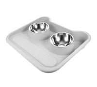 BESPORTBLE Pet Feeding Bowl Set Stainless Steel Double Bowl for Dogs and Cats Non Spill Design Suitable for Multiple Pets Durable and Easy to Clean Grey Color