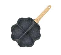 BESPORTBLE Poêle à Œufs Fonte Minérale avec Manche Bois Revêtement Antiadhésif Multi-usages Déjeuner Cuisson Œufs Crêpes et Burgers Design Quatre Motifs Trèfle Cœur