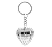 BESPORTBLE Porte-Clés Boule à Facettes de Cœur 4 CM Argenté Accessoire Disco Années 70 Présent pour Soirée Fête Breloque Miroir Mini Disco Portable