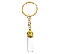 BESPORTBLE Porte-clés Bouteille Verre Décorative avec Bouchon Étanche Petit Flacon Parfum Transparent Multifonction Pendentif pour Huiles Essentielles et Souvenirs Moyenne Finition Or