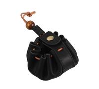 BESPORTBLE Porte-Monnaie en Cuir de Vachette Fait Main à Cordon, Bourse Compacte Noire Vintage, Petit Paquet Multifonction pour Femme, Rangement Pièces et Accessoires, Format Mini Portable