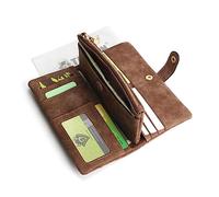 BESPORTBLE Portefeuille Multifonction pour Femme Long en Cuir PU Boucle Et Fermeture Éclair, Paquet à Main Pratique Café Dentelle, Porté Main Élégant Et Organisé