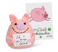 BESPORTBLE Poupée Cochon Tricotée Main Ornements Positifs Peluche Crochetée avec Carte Encouragement Décoration Mignonne pour Bureau et Fête