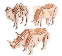 BESPORTBLE Puzzle en Bois 3D Artisanal Animaux pour Garçon Et Filles, Modèle Éléphant, Chameau Et Rhinocéros, Set De 3 Pièces, Jouet Éducatif Créatif, Activité Manuelle à Domicile Classe