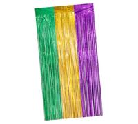 BESPORTBLE Rideaux à Franges métallisés pour décoration Saint-Patrick et Mardi Gras, Fond de scène 1m x 2m en Pet léger, Vert Jaune Violet, idéal fête et Photo Booth