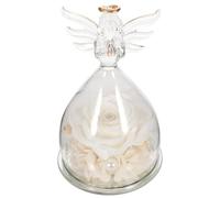 BESPORTBLE Rose Éternelle sous Cloche avec Statue d'ange Blanche, Ornement Décoratif de Bureau et Décoration Intérieure pour Saint-Valentin, Anniversaire, Mariage - Fleur Séchée Artisanale,