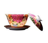 BESPORTBLE Service à Thé Chinois Traditionnel en Céramique Émaillée avec Bol à Thé Rétro Chinoise Motif Or Filigrane Bol avec Couvercle pour Maison Complet