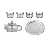 BESPORTBLE Service à Thé en Alliage de Zinc Argenté Théière et Tasse, Design Chinois Élégant, Maison Bars, Ensemble de Thé