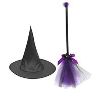BESPORTBLE Set Costume Halloween avec Chapeau et Balai Unique Accessoire pour Fête Photo Prop Créatif pour Sorcières et Sorciers