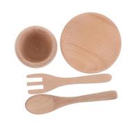BESPORTBLE Set de Cuisine Bois pour Garçon Fille avec Ustensiles et Vaisselle Miniatures Accessoires de Jeu pour Cuisine Imitation Fourchette et Cuillère Bois pour Éveil Manuel Restaurant ou