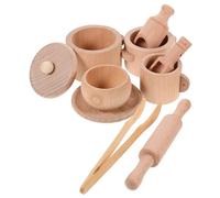 BESPORTBLE Set de Jeu Dinette Bois pour Fille Service de Thé Après Simulé Éducatif Sensoriel Bois Ustensiles de Cuisine Robustes pour Développement Cognitif et Social des Tout Petits