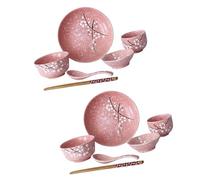 BESPORTBLE Set de Vaisselle Japonaise Céramique pour Maison Kit Créatif Rose avec Bols Assiettes Tasses Cuillères et Baguettes Service Complet pour Personne