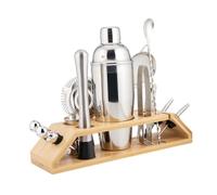 BESPORTBLE Set Shaker Cocktail Inox avec Support Bambou Kit Outils Bar pour Préparation Boissons Café Thé et Cocktails à Domicile ou Bar