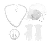 BESPORTBLE Set Vintage pour Femme avec Voile Chapeau de Thé Blanc Mitaines en Dentelle Douce et Accessoires Élégants pour Mariage et Réception