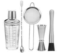 BESPORTBLE Shaker à Cocktail en Verre 350 Ml Gradué, Ensemble de Bar 3 Pièces Inox et Silicone, Kit Mixologie pour Maison, Bar, Café - Outil Professionnel de Préparation de Boissons
