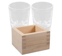 BESPORTBLE Tasse à Saké Japonaise en Verre Transparent avec Coffret en Bois Lot 2 Pièces Compatible - et Lave-Vaisselle pour Dégustation et Boissons Chaudes ou Froides