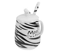 BESPORTBLE Tasse Céramique Motif Vache avec Cuillère et Couvercle Mug Cartoon pour Thé et Café Cadeau Original pour Garçon Fille et Famille