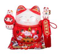 BESPORTBLE Tirelire Maneki-Neko en Céramique Rouge 165 CM - Figurine Amulette Chinoise Traditionnelle - Décoration Feng Shui et Centre de Table pour Épargne et Nouvel an
