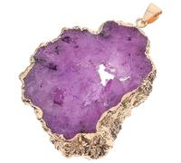 BESPORTBLE Tranche d'Agate Naturelle Violette Bordure Plaquée Or, Décoration Suspendue Brillante, Accessoire Pendentif Artisanal pour Création de Bijoux DIY, Charme en Pierre Précieuse
