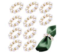 Besreey Anneau De Serviette Perlé - Anneaux De Serviette De Table - Lot de 10 avec Perles Et Boucle pour Décoration Maison Mariage Fête Hôtel Dîner Romantique