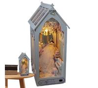 Besreey Coin de lecture - Serre-livres miniature, petite maison - Modèle de niche avec éclairage LED - Puzzle en bois 3D - Serre-livres pour salon et bureau