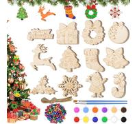 Besreey Lot de 60 ornements en bois non traité - Kit de bricolage - Décoration de Noël - Pour chambre de cheminée - Décoration de fête intérieure et extérieure