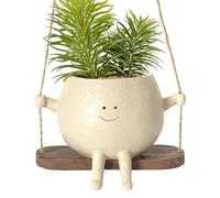 Besreey Pot De Fleurs en Résine avec Visage Sourire Et Balançoire, Swing Face Planter Pot, Jardinière À Suspendre Intérieur Extérieur, Pot De Fleur pour Cactus Succulentes, Pots De Fleurs Suspendus