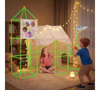 besrey 144 Pcs Kit de Construction de Cabane Enfant avec Jeu de Lancer, Brillent dans Le Noir-Jeux de Construction Interieur Extérieur, Châteaux, Tente Enfant, Tunnel de Jeu, Creative Fort