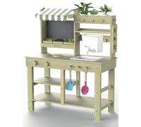 besrey Cuisine extérieure 4 en 1 pour enfants à partir de 3 ans | Plaque de cuisson 3 en 1, pin résistant aux intempéries ACQ, batterie de cuisine en acier inoxydable 304