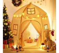Besrey Tente Enfant Forteresse - Cabane Enfant Intérieure avec Lumières, Grand Espace de Jeu et Structure Stable - Idéal Cadeau pour Filles et Garçons (Beige)