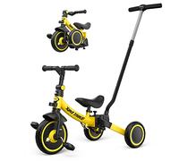 besrey Tricycle 5 en 1 pour tout-petits avec poignée de direction pour 1-5 ans, vélo d'équilibre pliable, vélo pour tout-petits avec embrayage de roue, roues plus grandes, pédales amovibles, siège