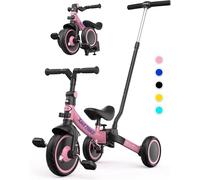 besrey Tricycle 5 en 1 pour Tout-Petits avec poignée de Direction pour 1 à 5 Ans, Tricycle Pliable pour Enfants,Vélo Draisienne,Vélo sans Pédale,Rose