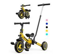 besrey Tricycle 5 en 1 pour Tout-Petits avec poignée de Direction pour 1 à 5 Ans, Tricycle Pliable pour Enfants,Vélo Draisienne,Vélo sans Pédale,Jaune