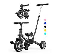 besrey Tricycle 7 en 1 pour Tout-Petits avec poignée de Direction pour 1 à 5 Ans, Tricycle Pliable pour Enfants,Vélo Draisienne,Vélo sans Pédale,Noir