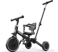 besrey Tricycle pour enfants 5 en 1, vélo sans pédales pour filles et enfants de 1 à 3 ans, tricycle avec poignée de poussée, siège réglable, pédales amovibles, noir