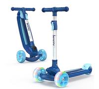 besrey Trottinette Pliable pour Enfant de 2 à 10 Ans, Trottinette Enfant 3 Roues débutante avec Roues Lumineuses, Hauteur réglable, Bleu de la mer